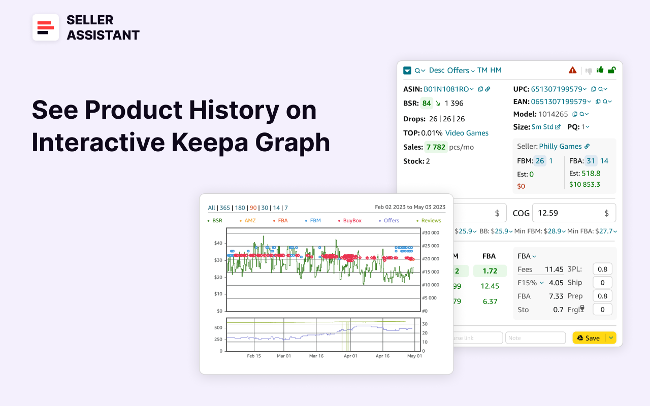 Seller Assistant App See Product History on Interactive Keepa Graph