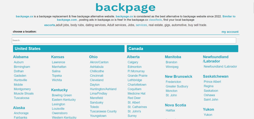 Backpage.cx Landing Page