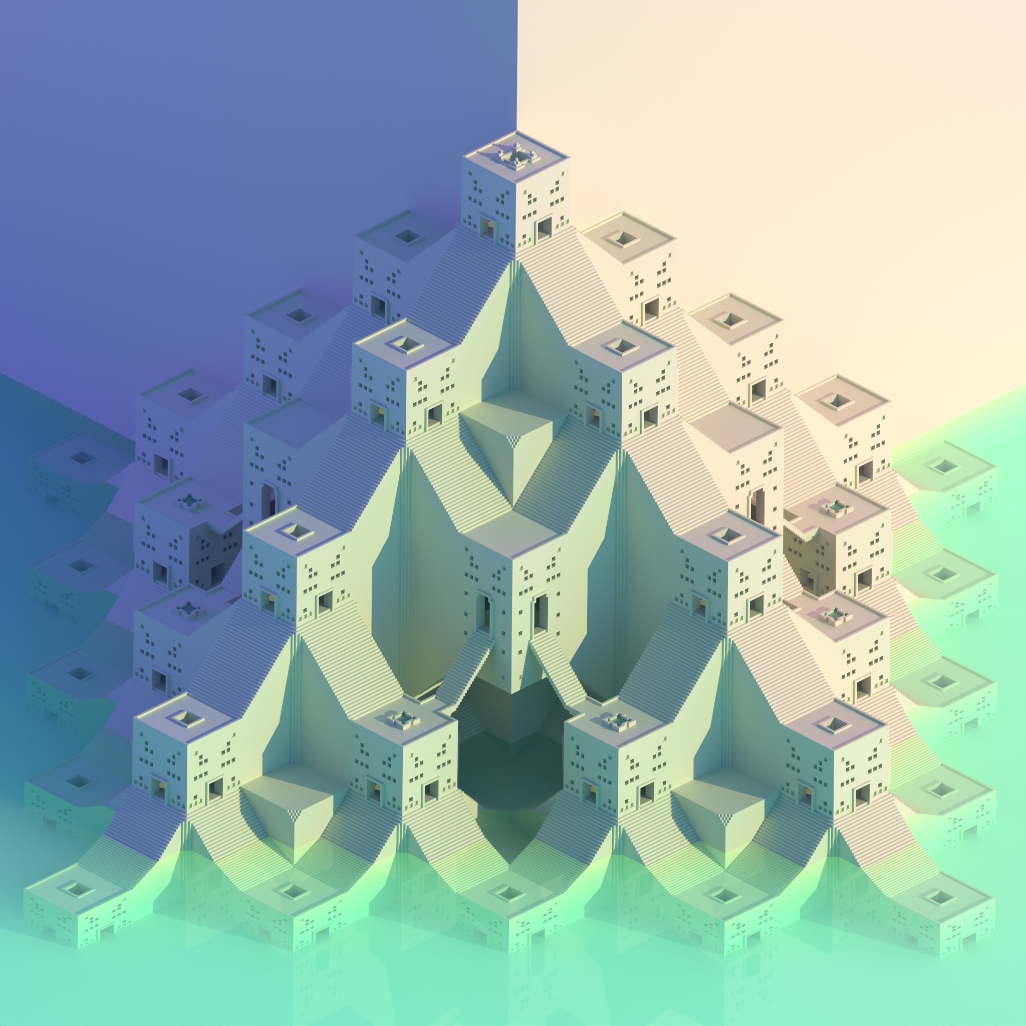 Avoyd Isometric voxel pyramid created and GPU rendered in Avoyd, inspired by Carved Cities by Antoine Lendrevie.