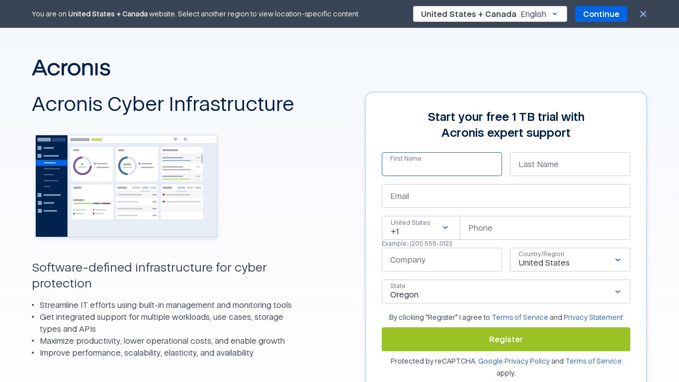 Acronis Cyber Infrastructure Landing page