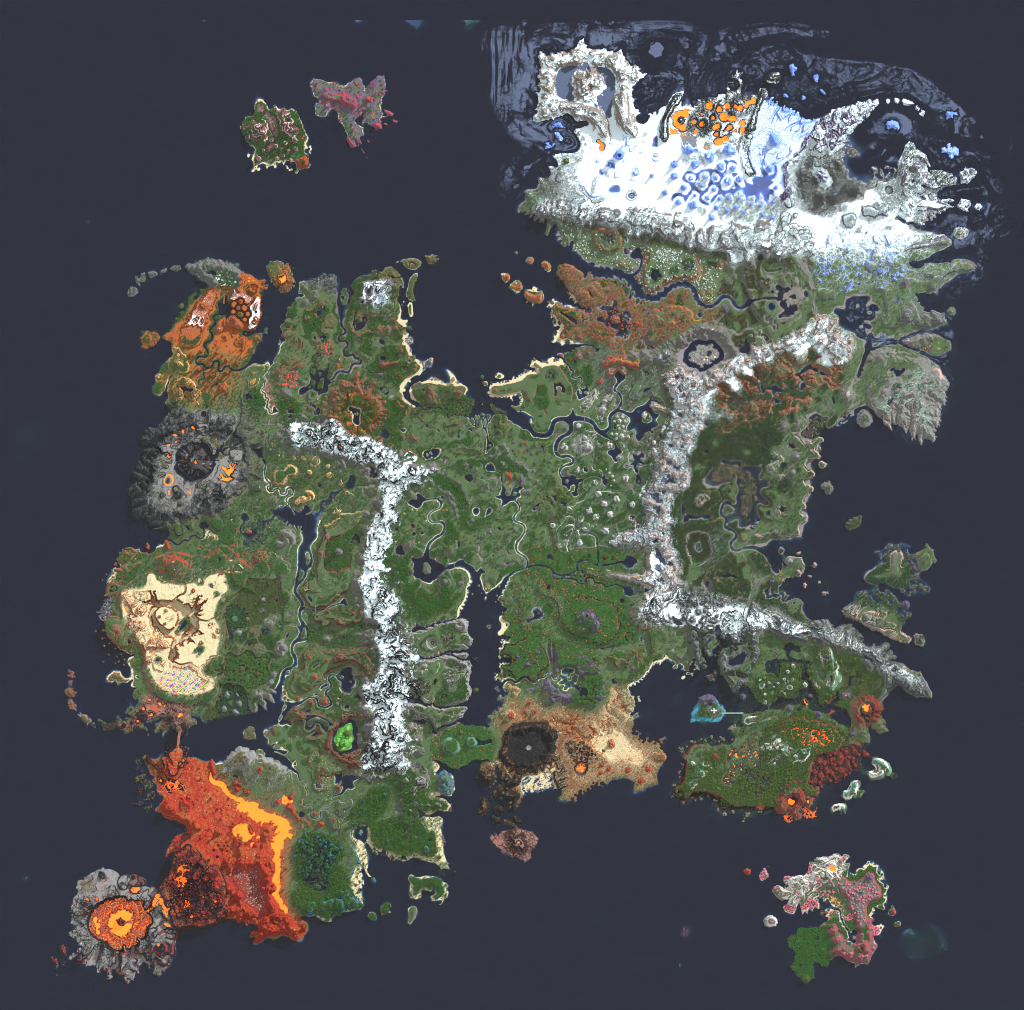 Avoyd Minecraft map Drehmal imported and rendered in Avoyd, top-down view of the main part of the map.