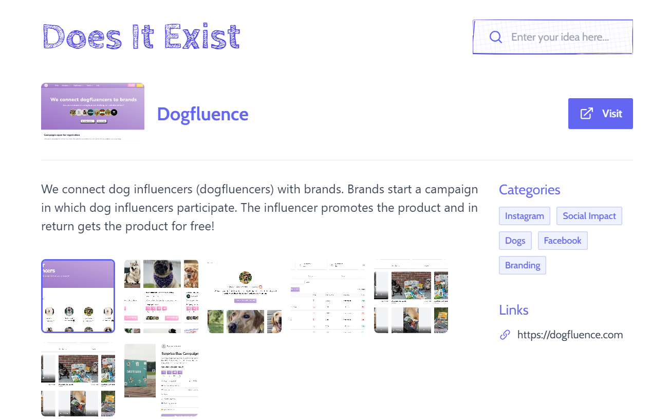 DoesItExist.io Does It Exist Dogfluence Idea