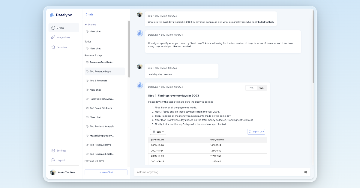 Datalynx AI App Interface