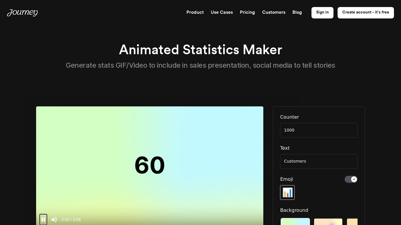 Animated Statistics Maker Landing page