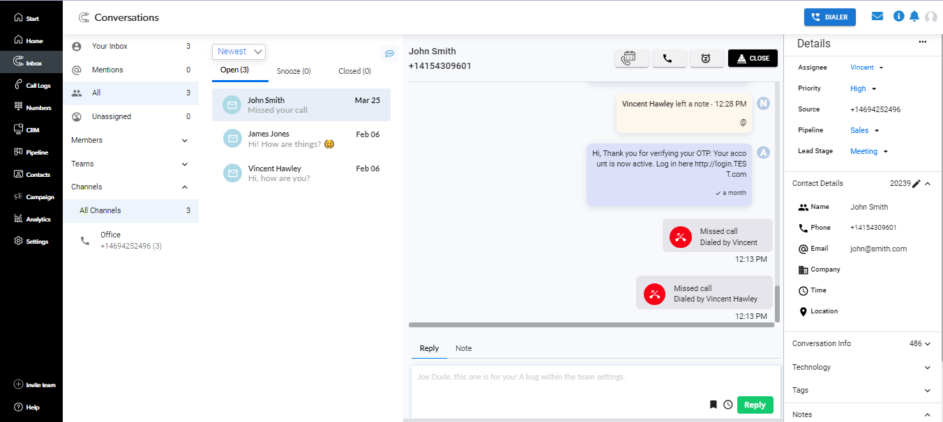 LimePhone.io Desktop Shared SMS Inbox