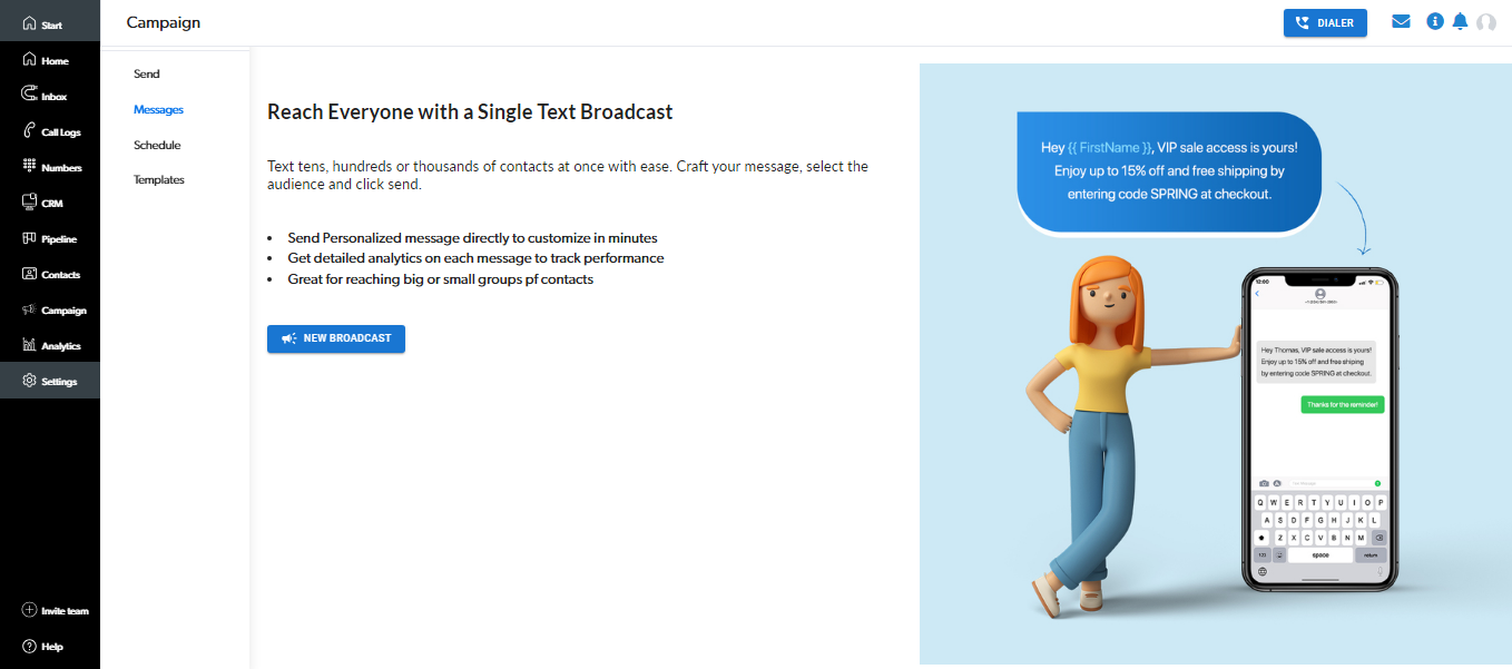 LimePhone.io SMS Broadcasts and Marketing