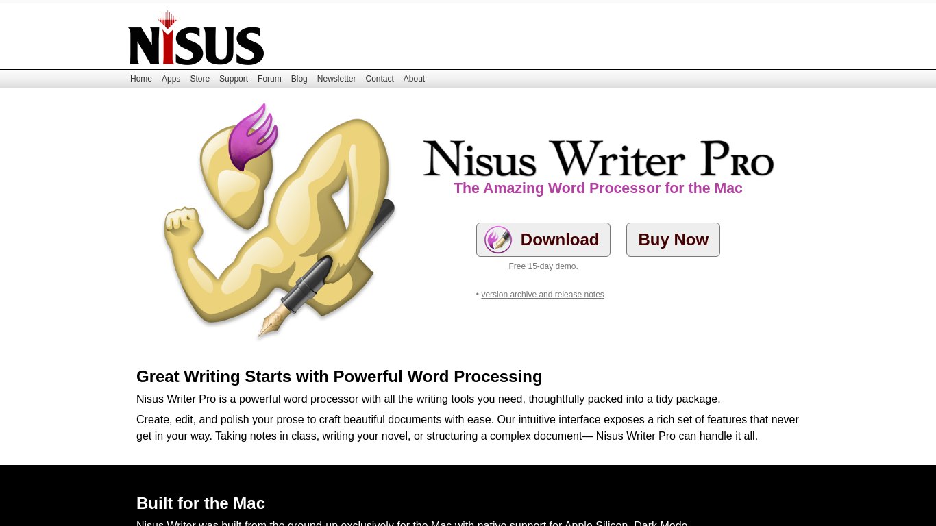 Nisus Writer Pro Landing page