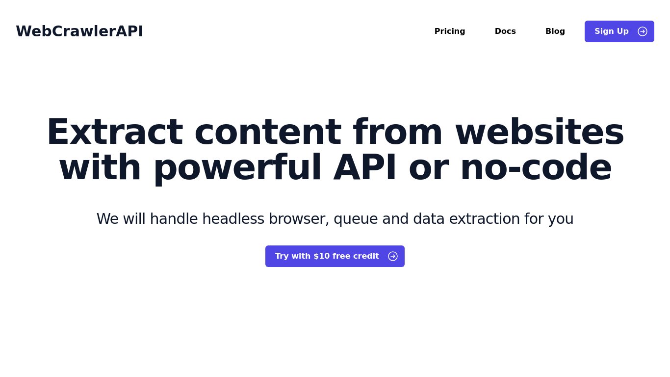 Webcrawler API Landing page