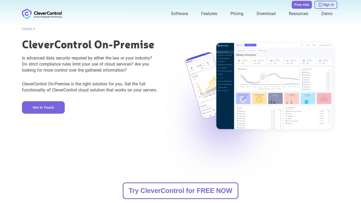 CleverControl On-Premise Landing page