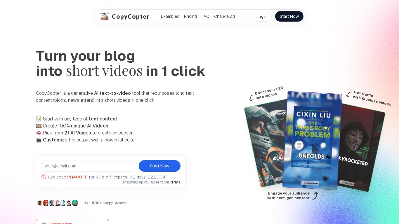 CopyCopter Landing page