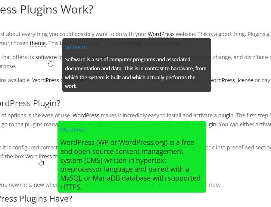 Tooltip Glossary Plugin Different tooltip styles