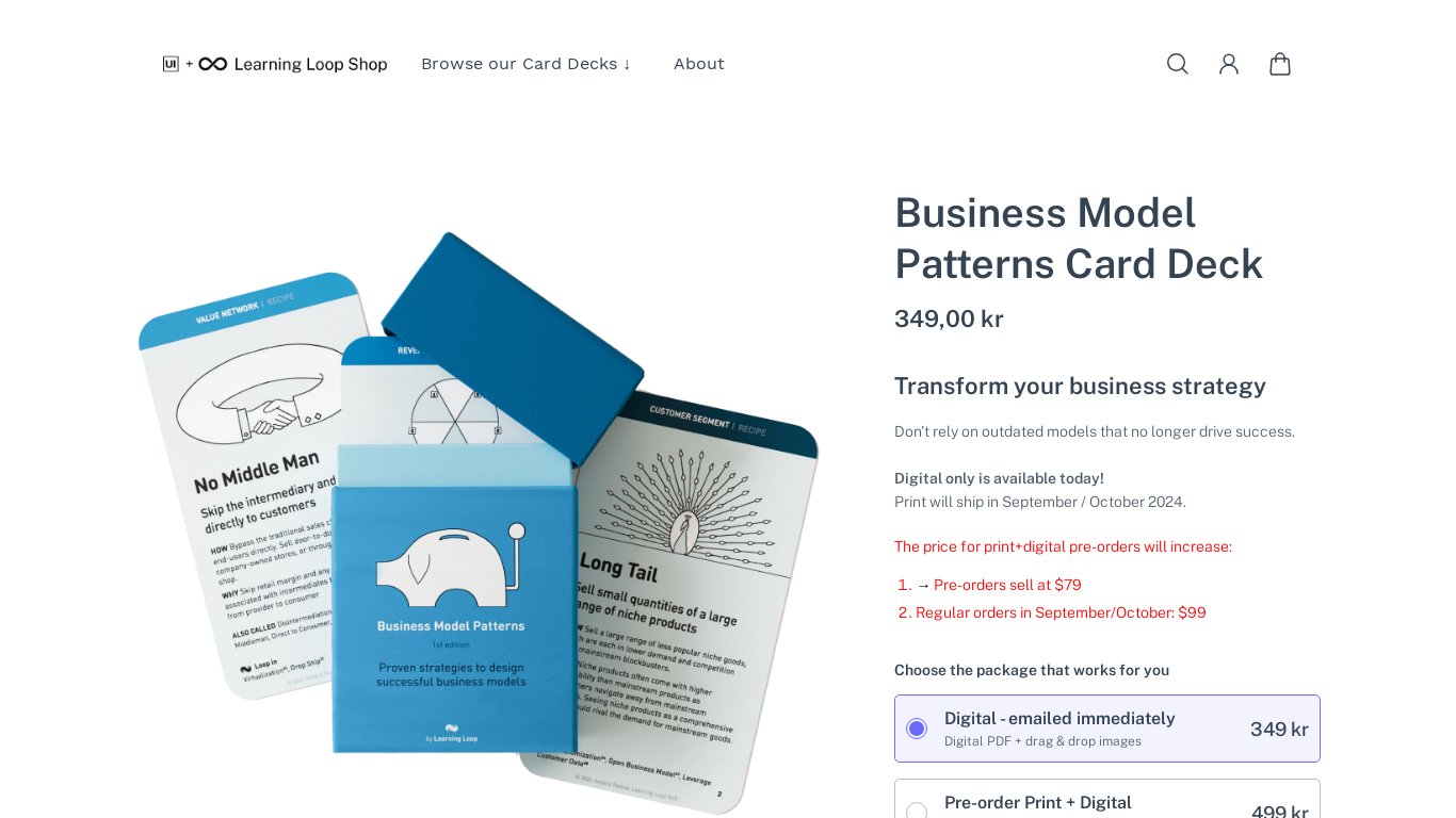 Business Model Patterns Card Deck Landing page