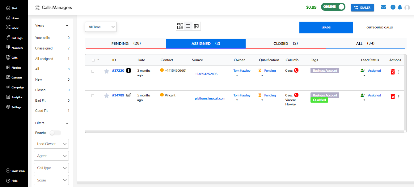 LimePhone.io CRM