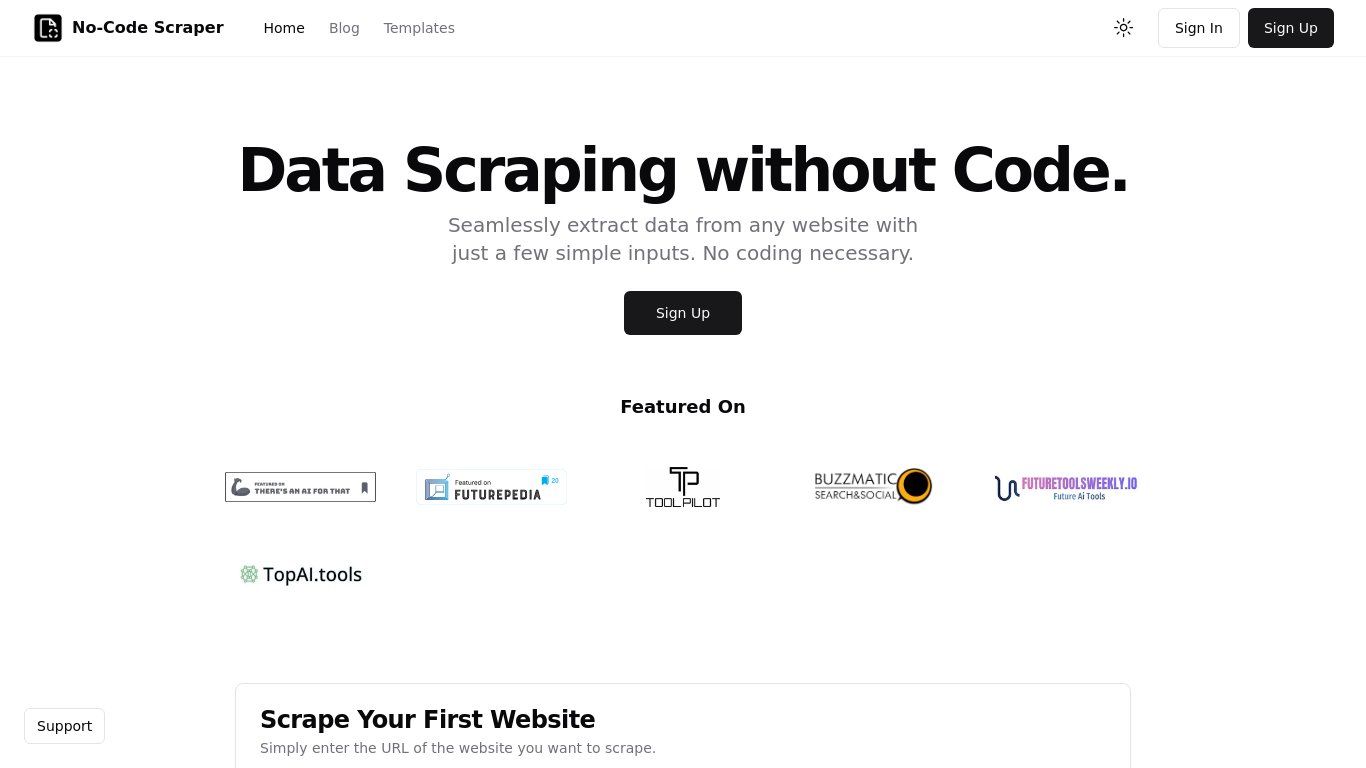 No-Code Scraper Landing page