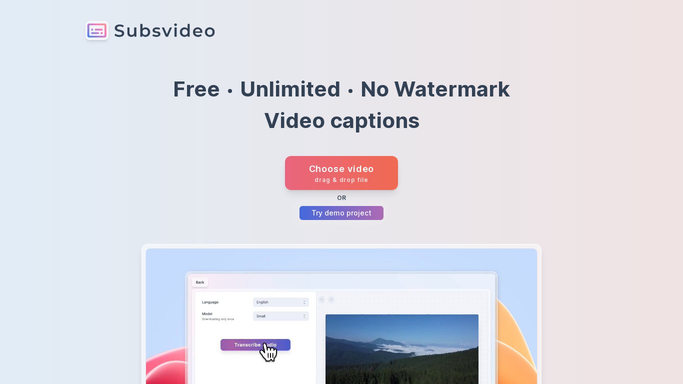 Subsvideo Landing page