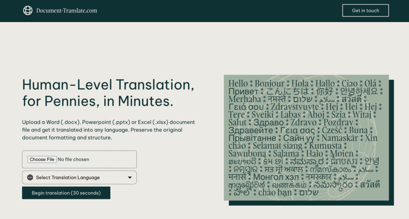 Document Translate Landing Page