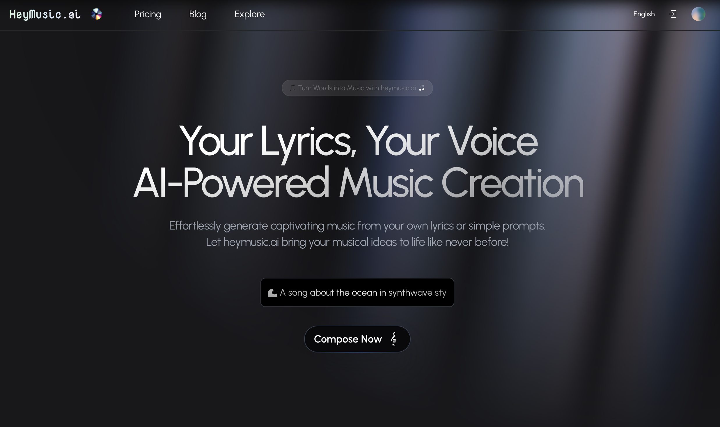 HeyMusic AI landing page
