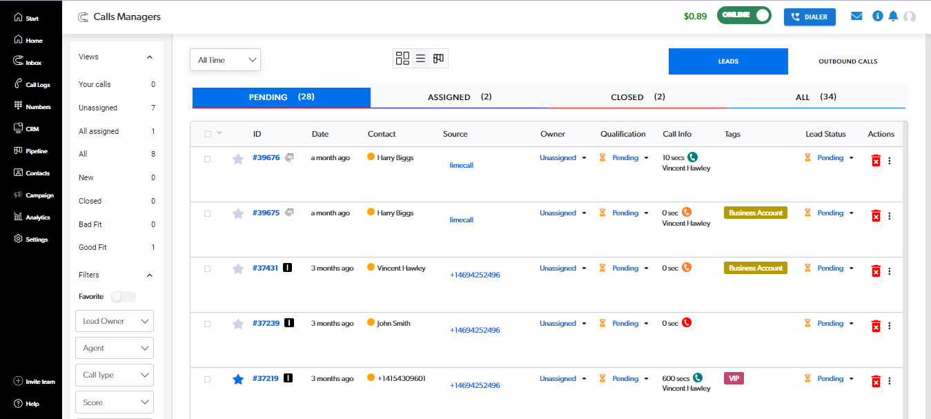 LimePhone.io Call Manager