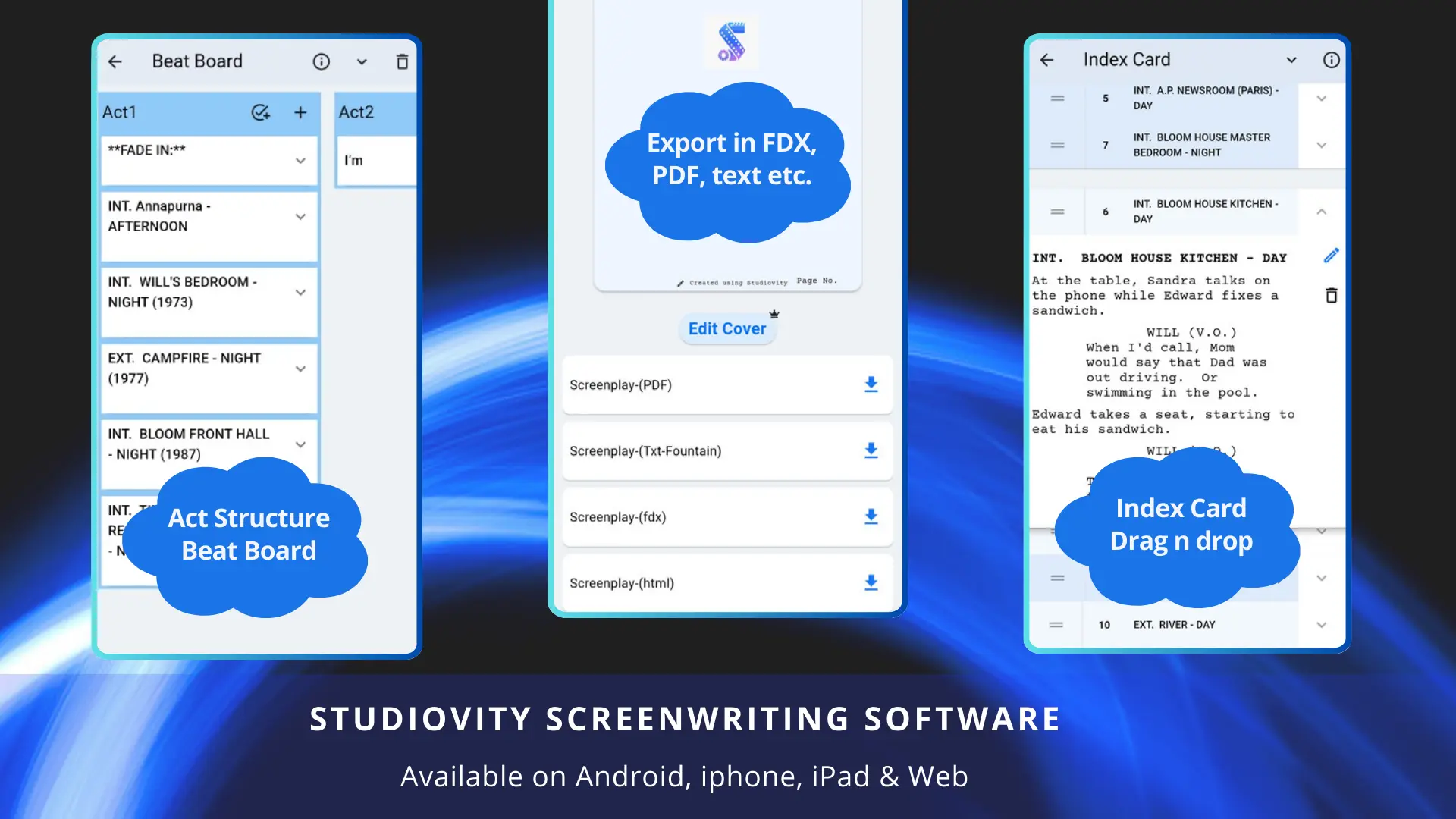 Studiovity Studiovity screenwriting features