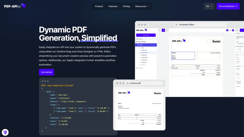 PDF-API.io Landing Page