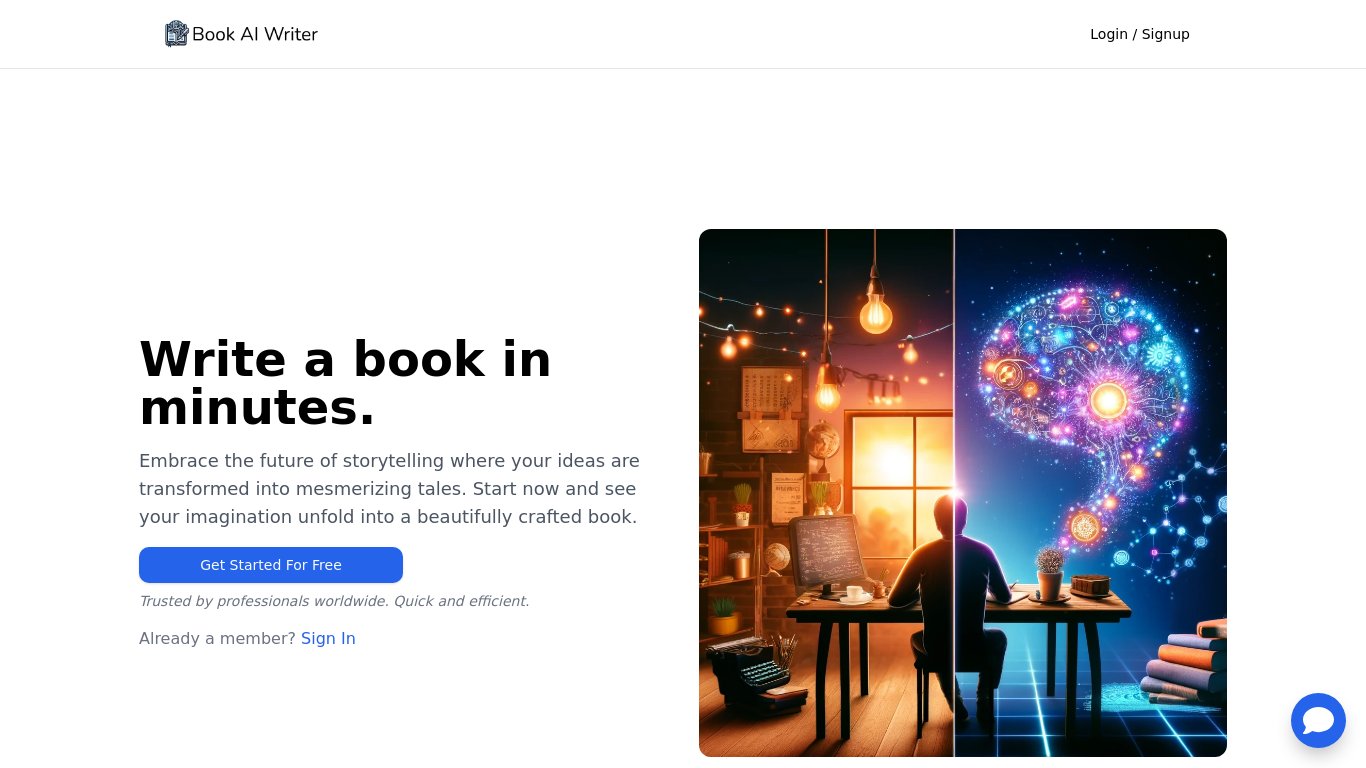 Book AI Writer Landing page
