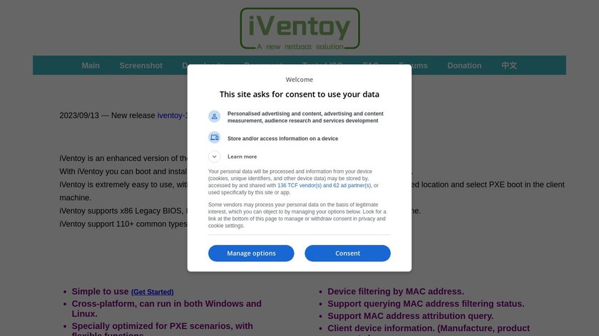 iVentoy Landing Page