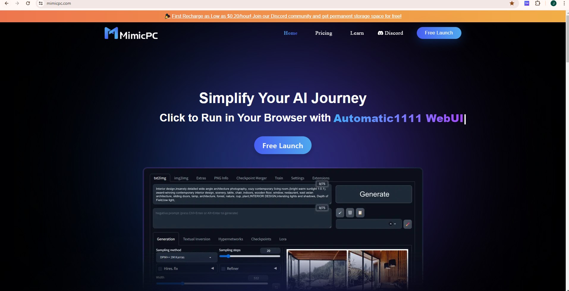 MimicPC Landing page