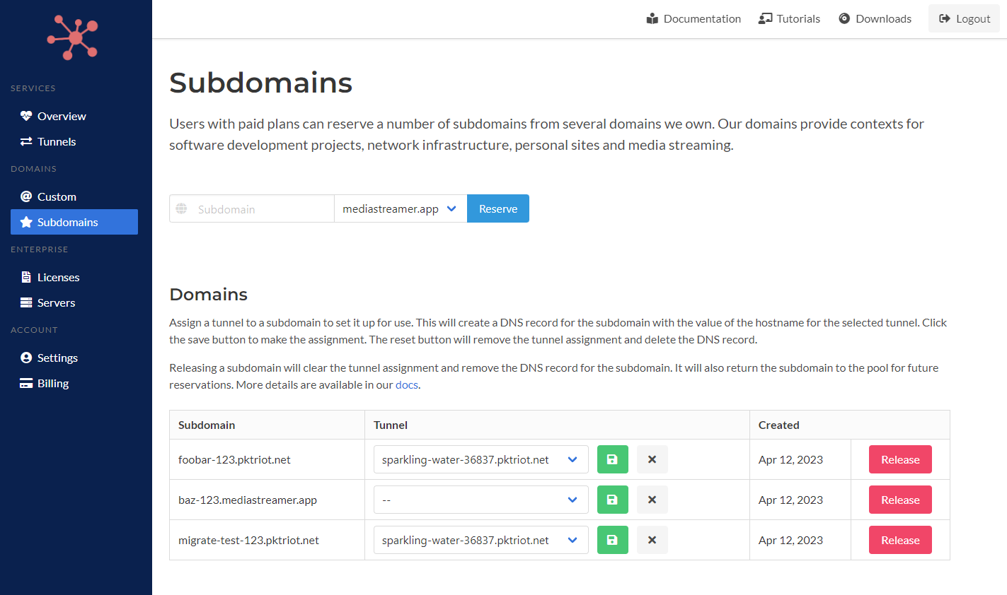 Packetriot Subdomain Reservation Page