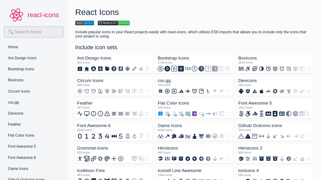React Icons Landing page