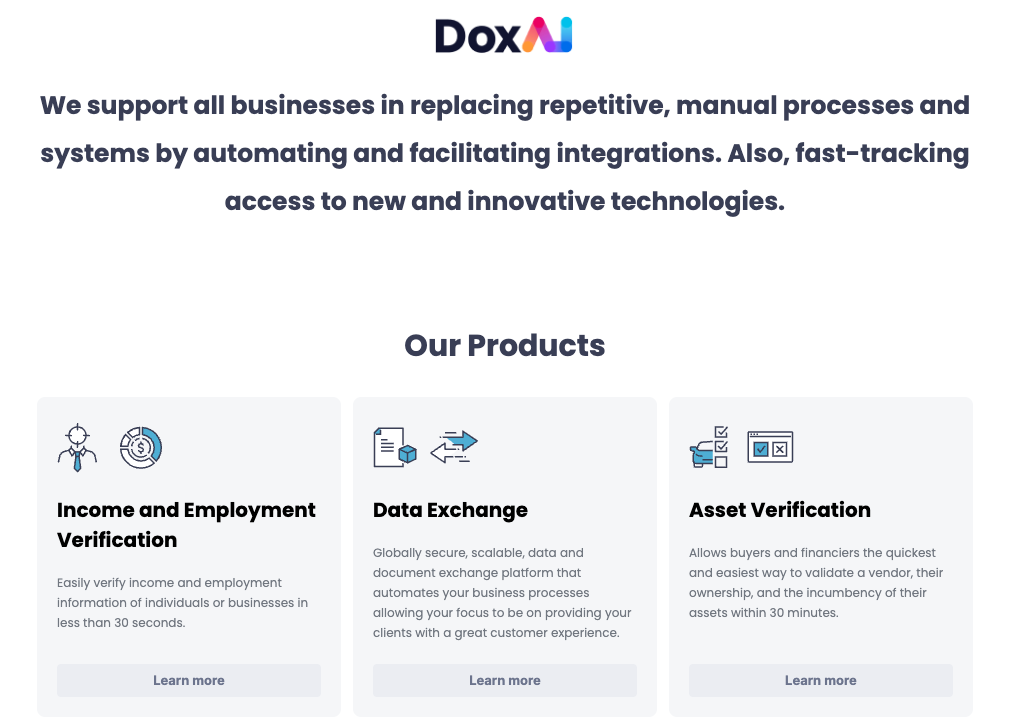 DoxAI We simplify your Digital Transformation journey with enterprise best practise AI Solutions 