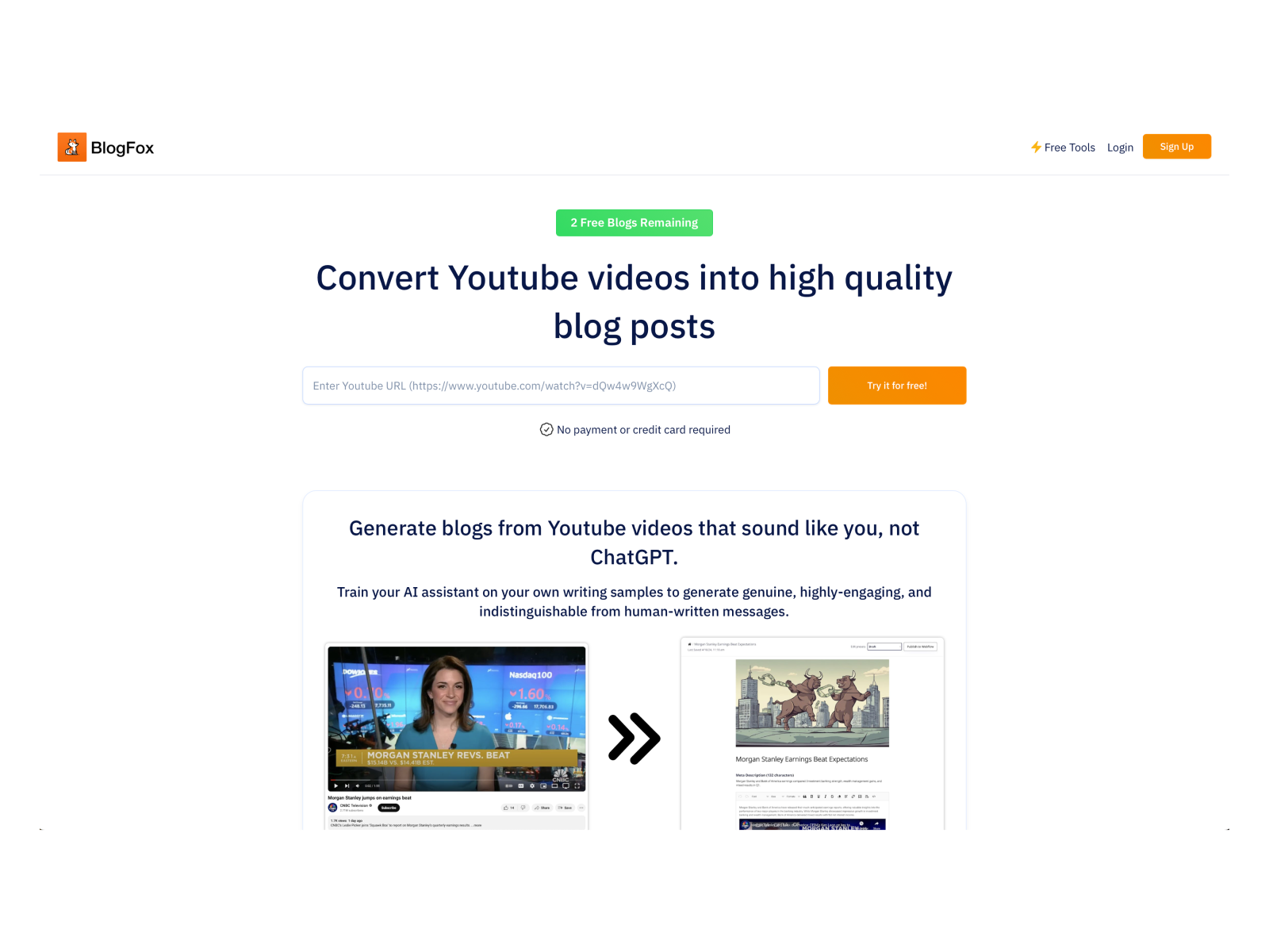 BlogFox AI Generate impressive blogs from a Youtube video or SEO keywords at scale.