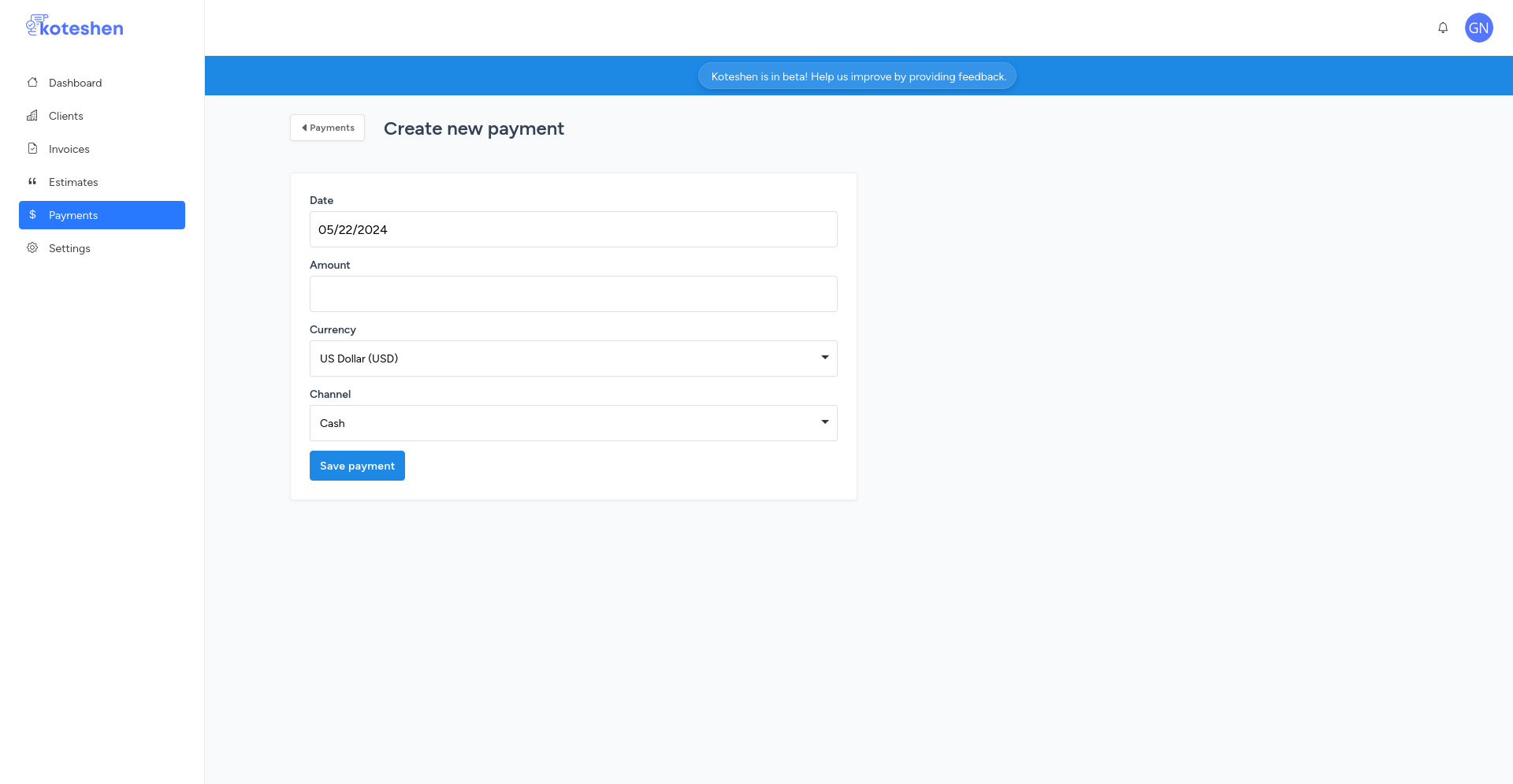 Koteshen Manual payments