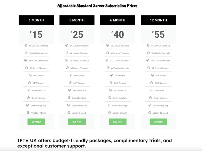 Best IPTV Shop UK Affordable Standard Server Subscription Prices