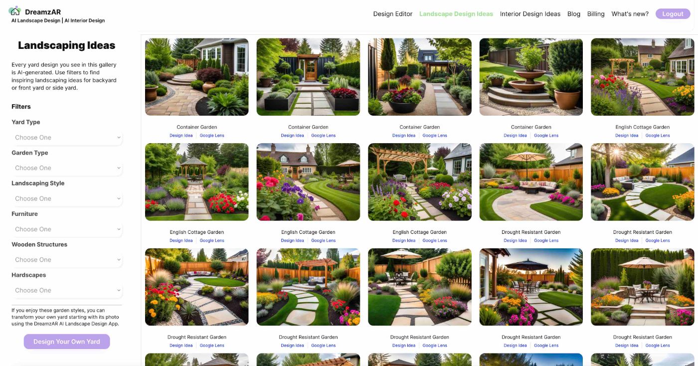 DreamzAR App Browse Thousands Of Inspiring AI Generated Landscaping Ideas In DreamzAR AI Landscape Designs Gallery