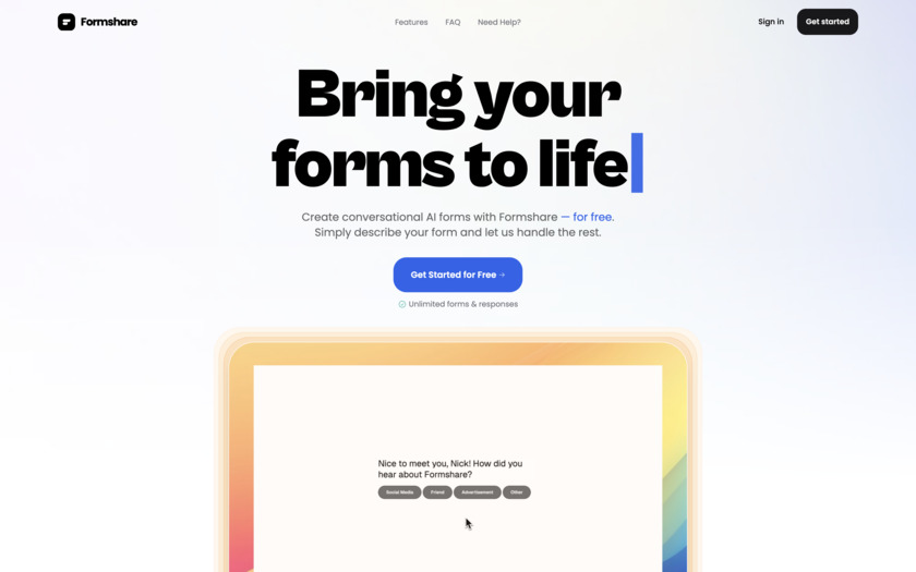 Formshare AI Landing Page