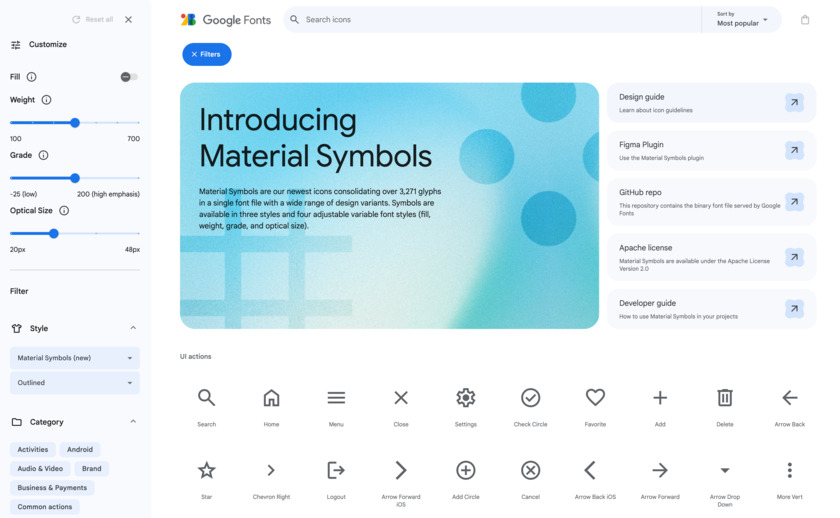 Material Icons Landing Page