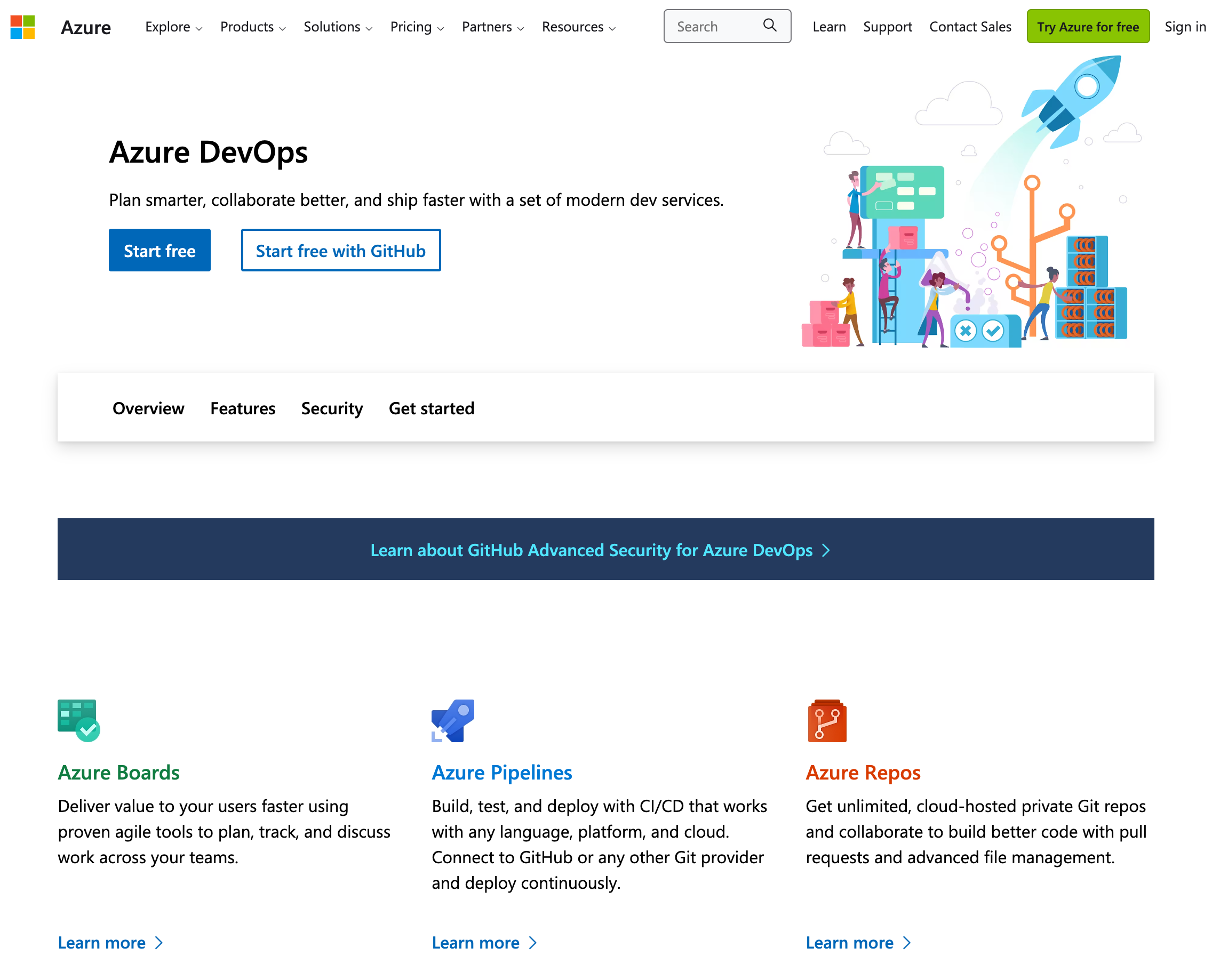 Azure DevOps Landing page