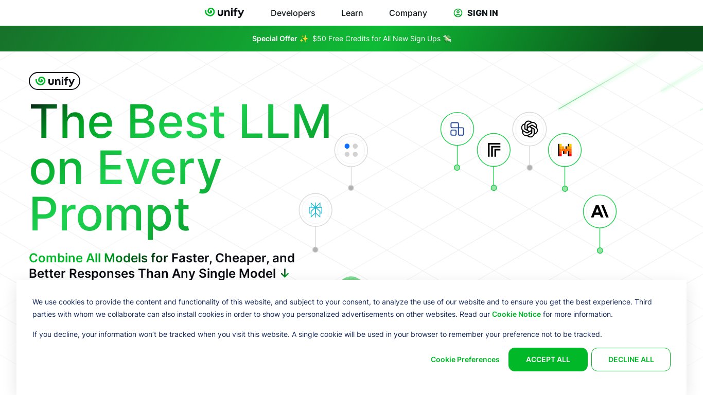Unify.ai Landing page