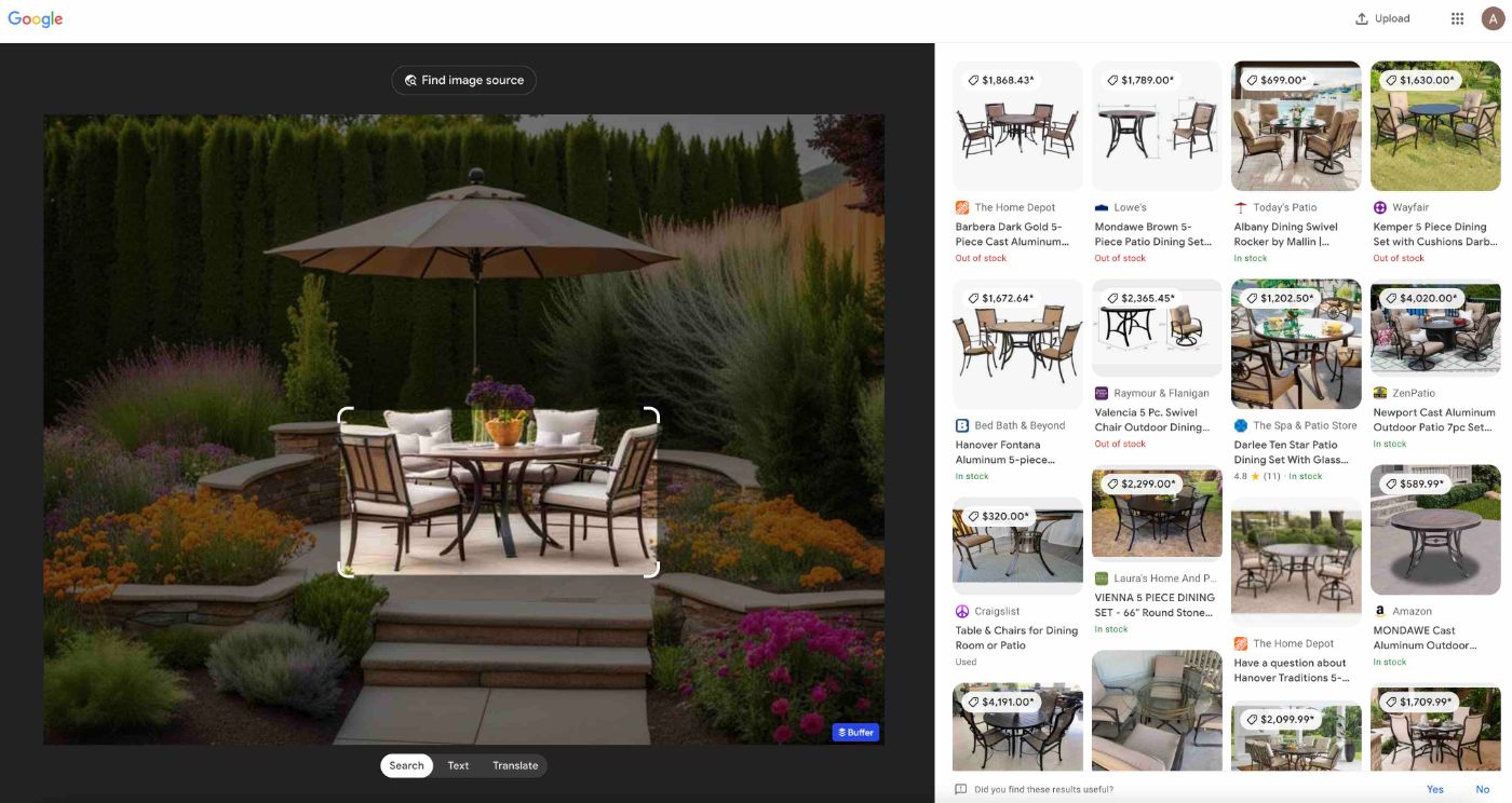 DreamzAR App Search Within Generated Designs For Outdoor Furniture And Plants