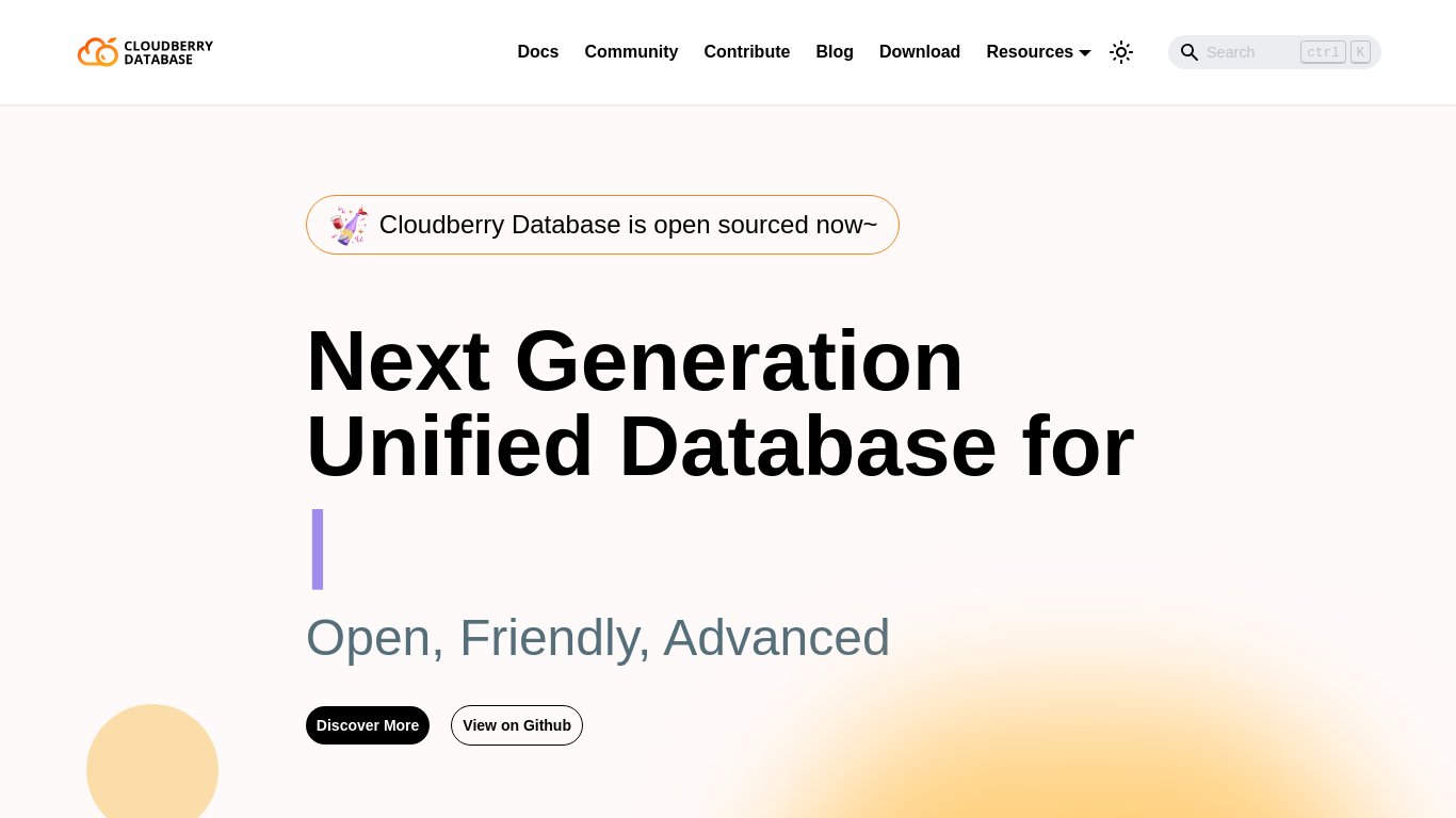 Cloudberry Database Landing page