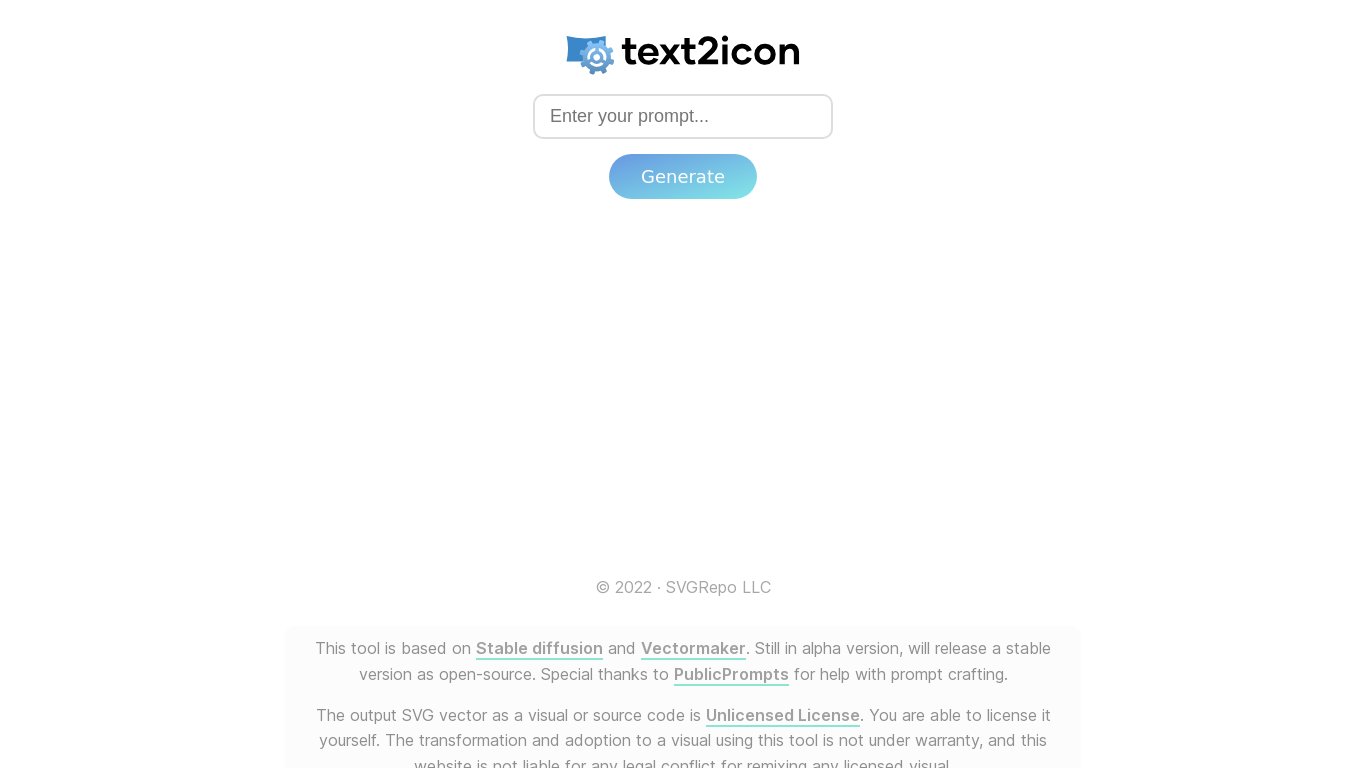 text2icon Landing page