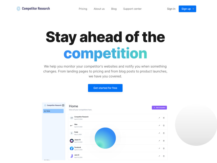 Competitor Research Landing Page