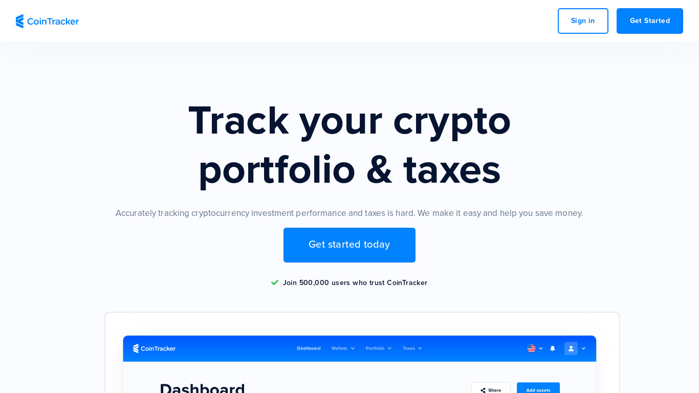 CoinTracker Landing page