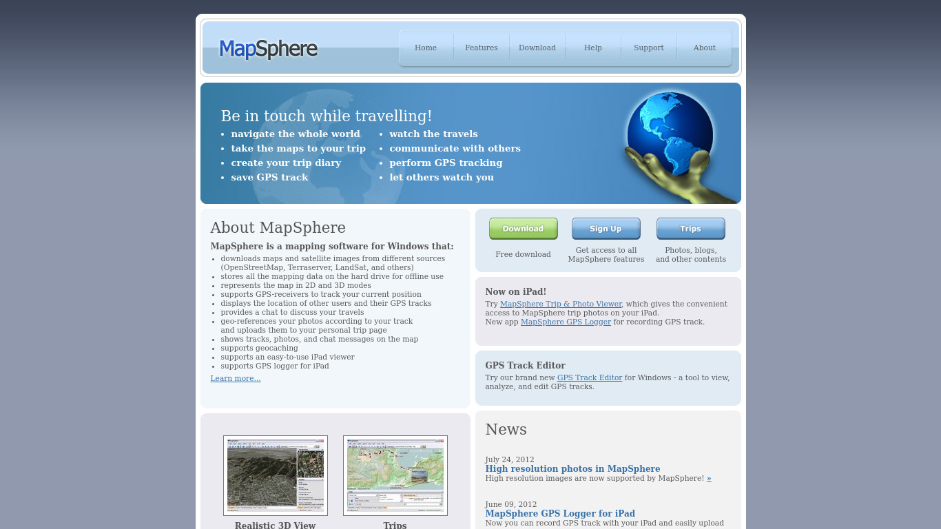 MapSphere Landing page