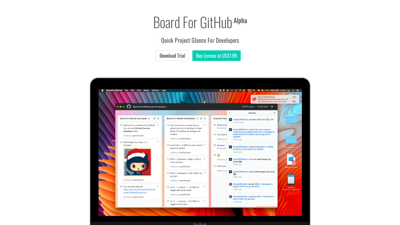Board for Github Landing page