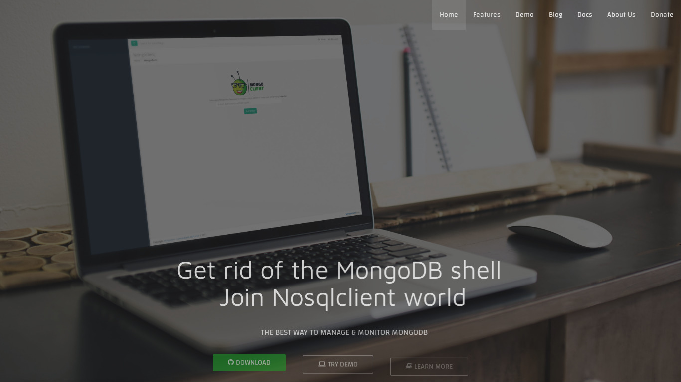 nosqlclient.com Mongoclient Landing page