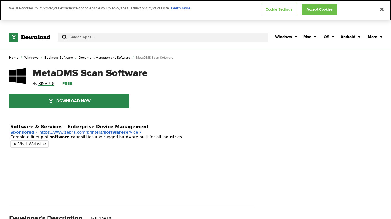 MetaDMS Scan Software Landing page