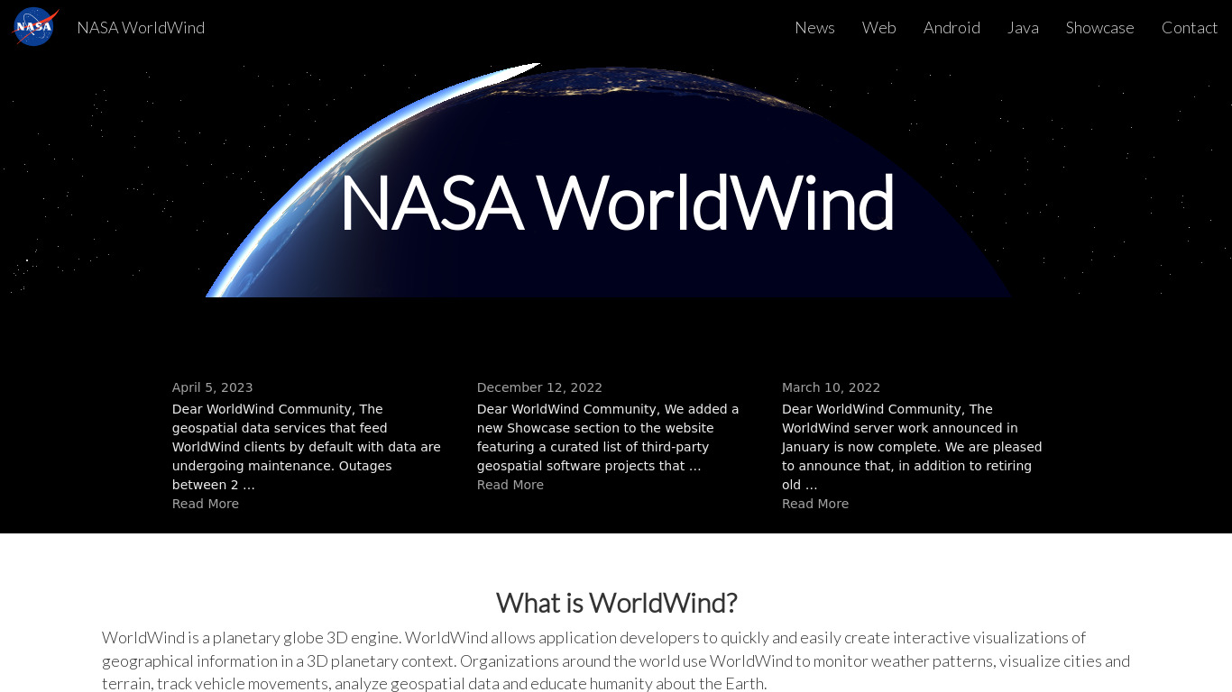 NASA World Wind Landing page