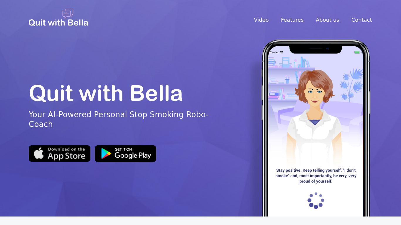 Quit with Bella Landing page