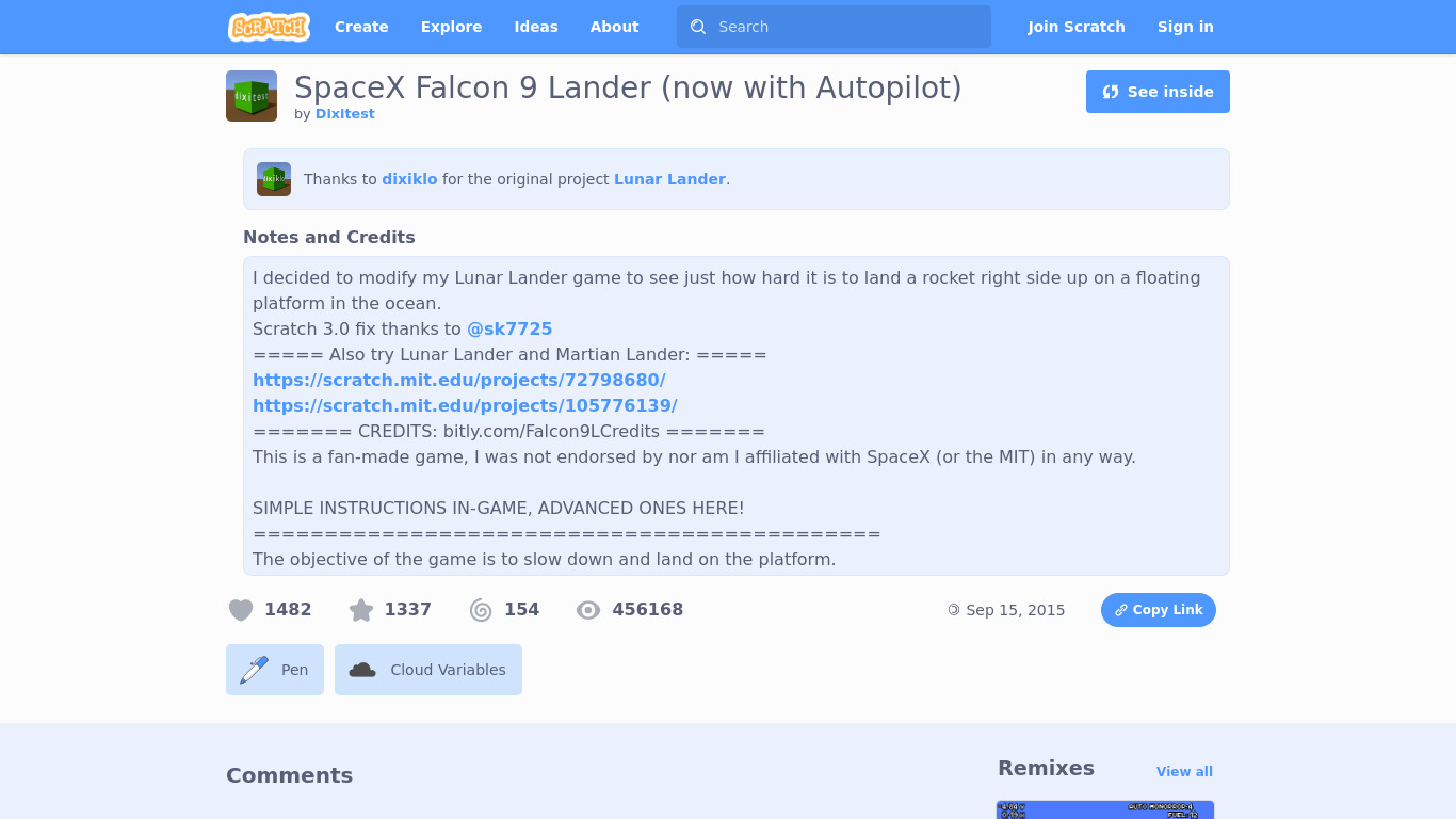 SpaceX Falcon 9 Lander Landing page